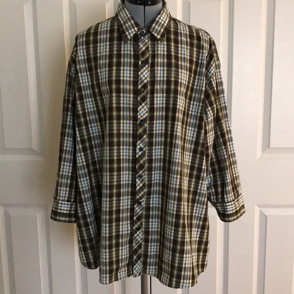 James Tattersall Western Green Black White Plaid Shirt 3/4 Sleeves Men’s 2XL